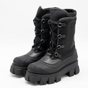 size 40eu 10 US Prada Leather Nylon Rubber Monolith Winter Combat Boots Black